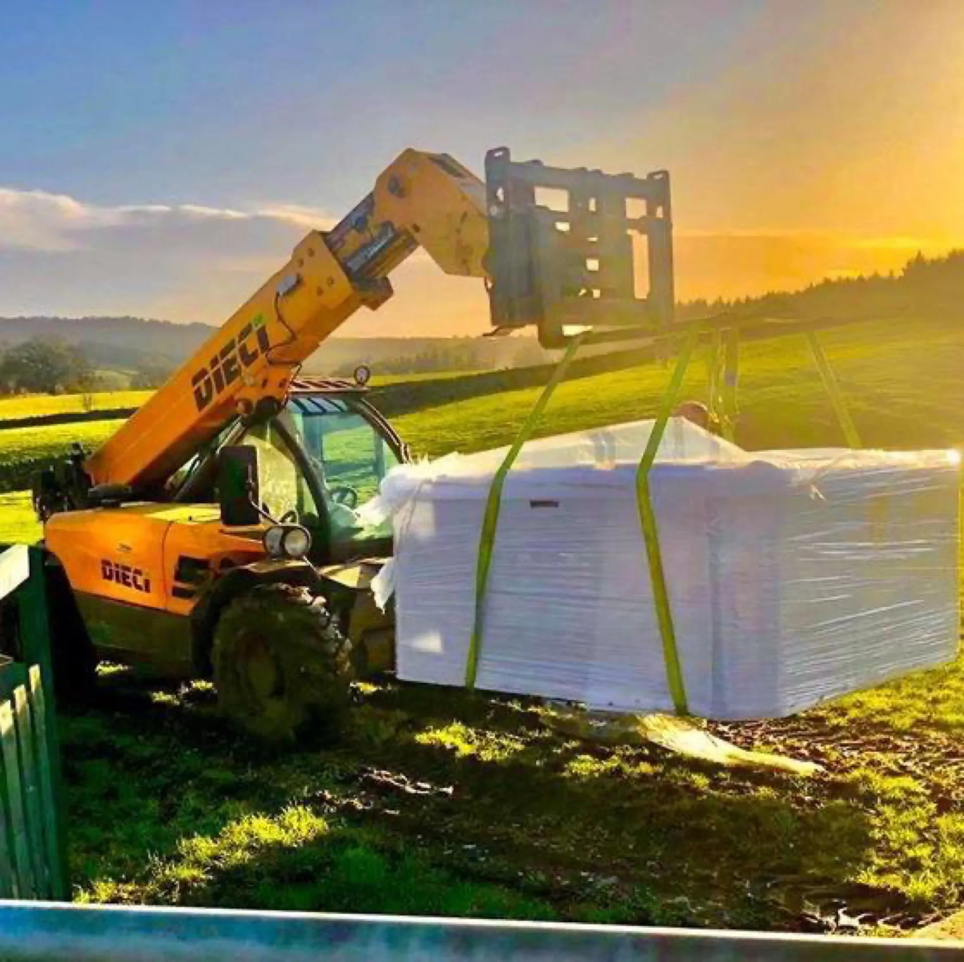 HIAB crane lifting hot tub